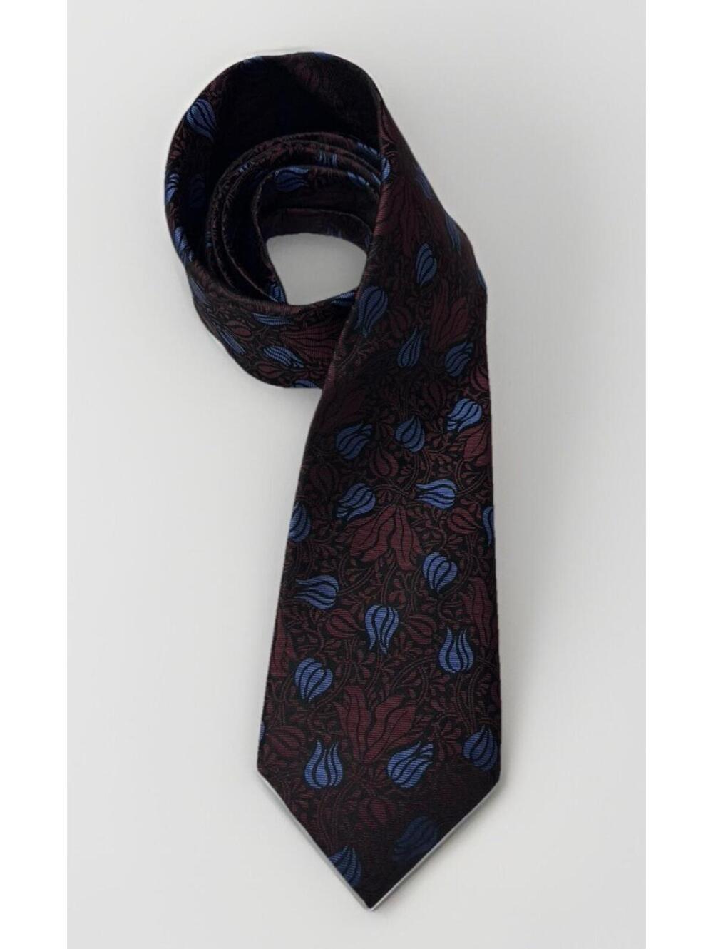 Paul Fredrick 100% Silk Red/Blue/Black Tulip Pattern Tie